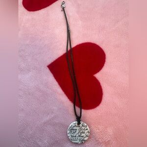 Tiffany & Co Bone China Notes Pendant with Black Twist Cord Necklace Pouch Box.